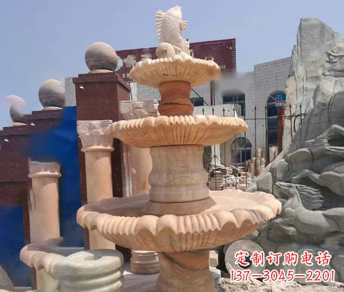 周口园林景观晚霞红鲤鱼喷泉石雕