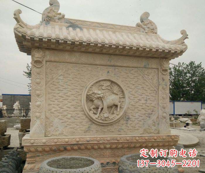 周口园林景观晚霞红石雕影壁