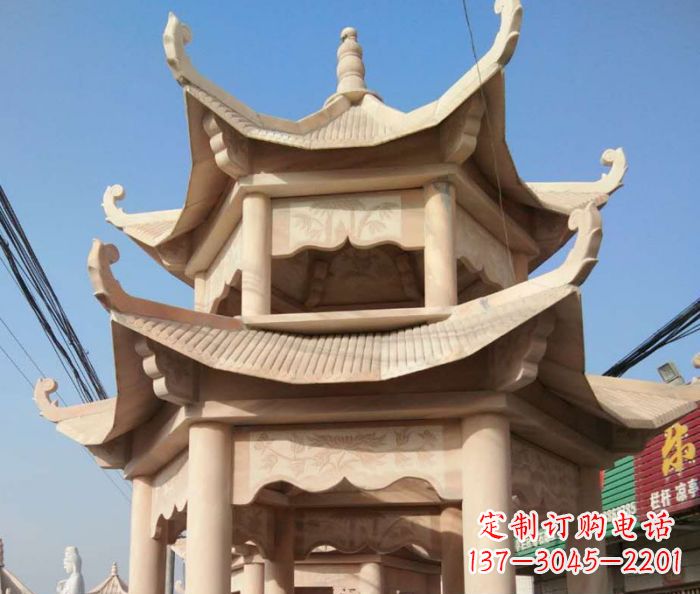 周口园林景观晚霞红双层石雕凉亭 (2)