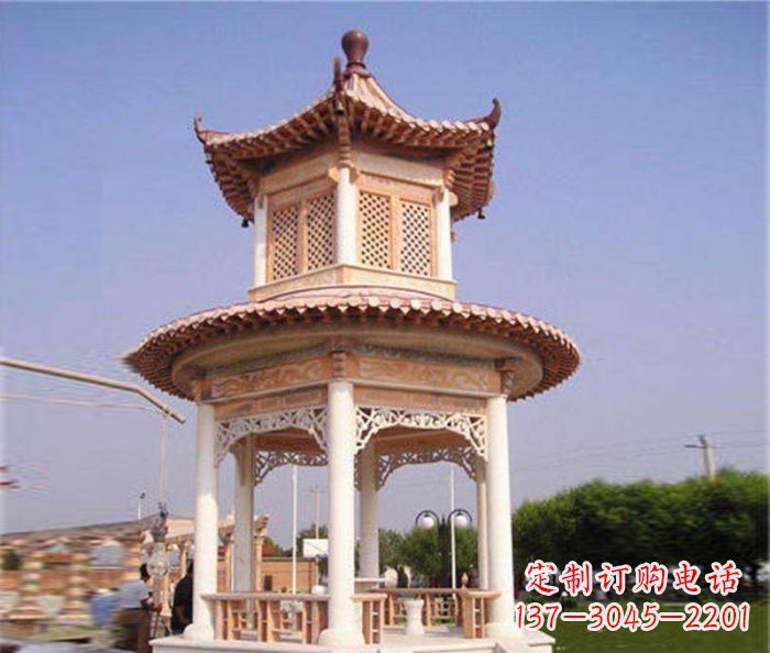 周口园林景观晚霞红双层石雕凉亭 (4)