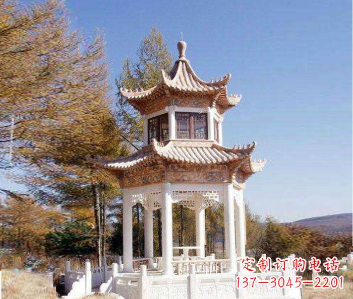 周口园林景观晚霞红双层石雕凉亭 (3)