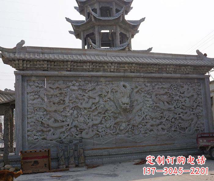 周口园林九龙壁石雕影壁