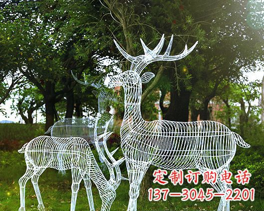 周口园林镂空梅花鹿不锈钢景观雕塑