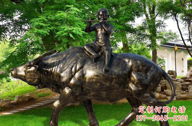 周口园林牧童骑牛铜雕