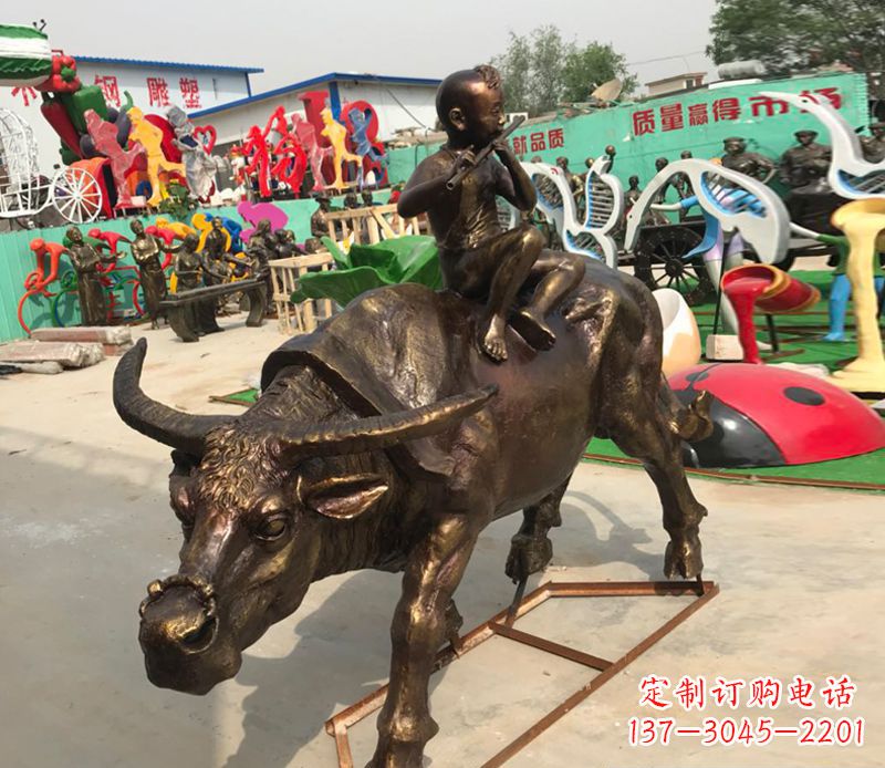 周口园林牧童骑牛铜雕塑