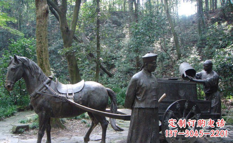 周口园林清朝士兵和马车小品铜雕