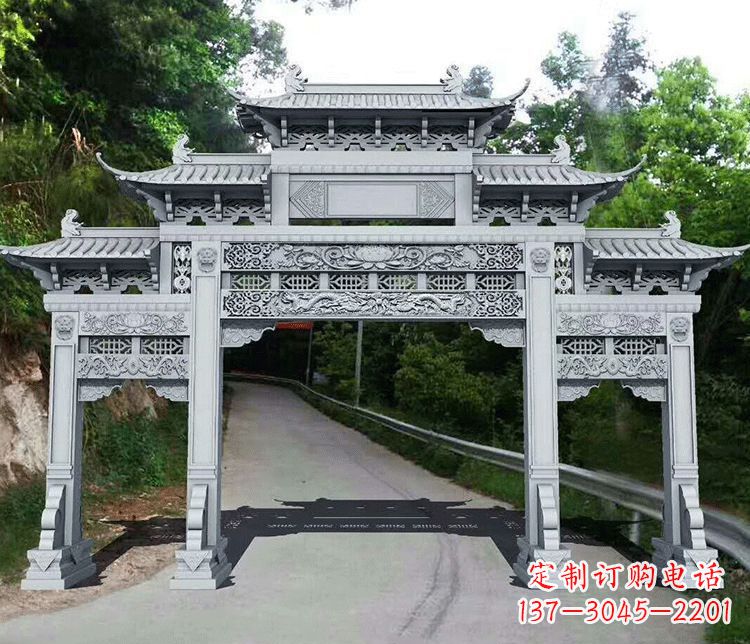 周口园林三门石牌坊景观石雕