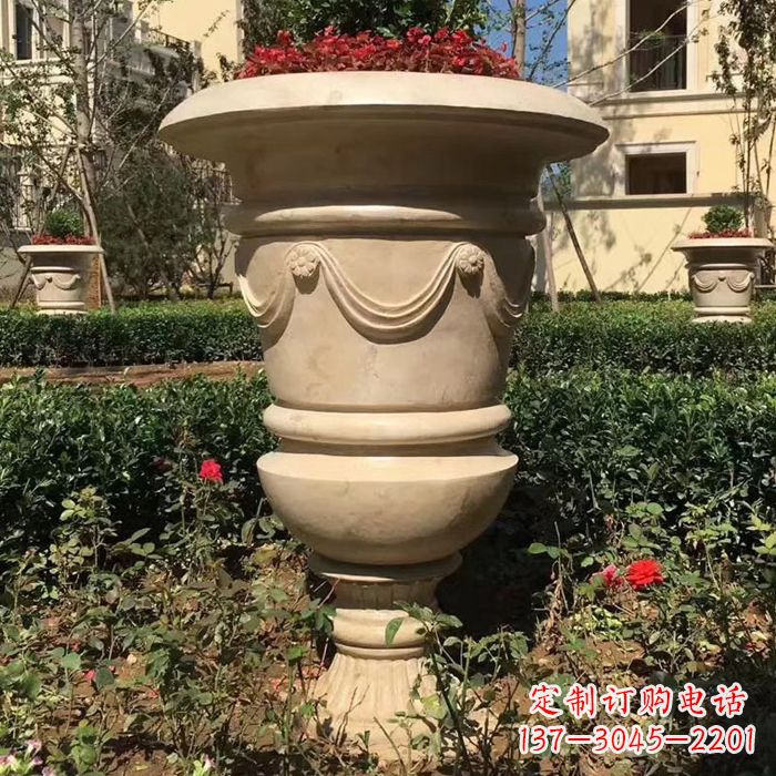 周口园林砂岩石雕花盆