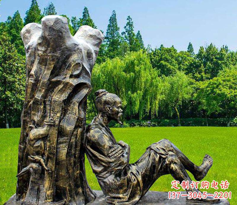 周口园林守株待兔典故人物铜雕