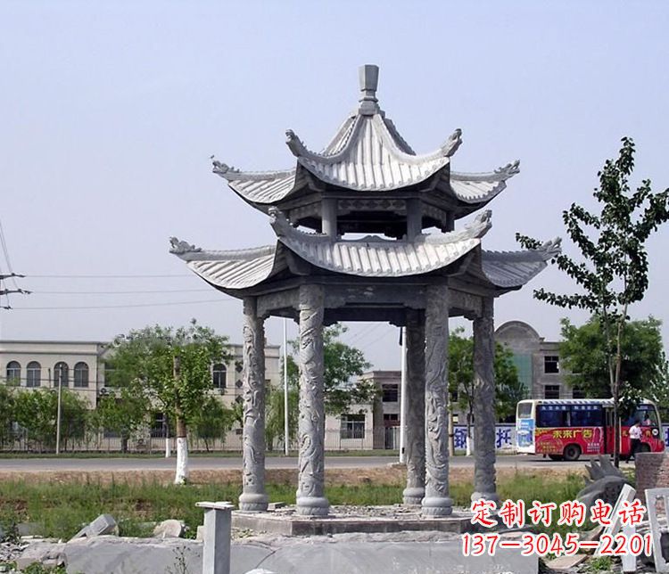 周口园林双层仿古凉亭石雕