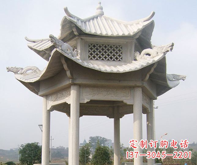 周口园林双层镂空石凉亭景观石雕