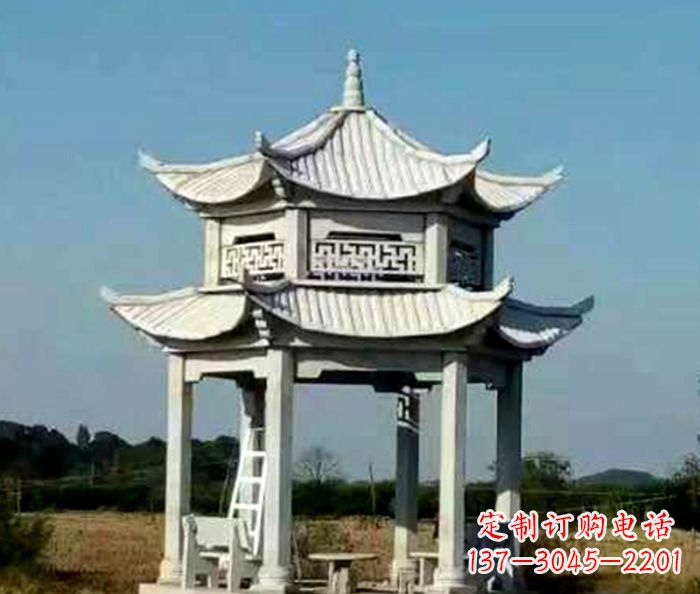 周口园林双层石雕凉亭 (2)