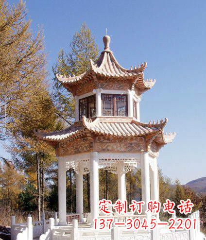 周口园林双层石凉亭景观石雕 (2)