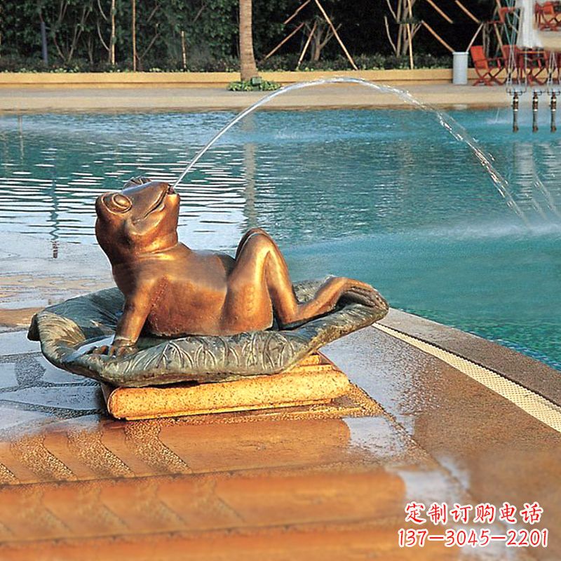 周口园林水景池塘游泳馆喷水青蛙铜雕塑