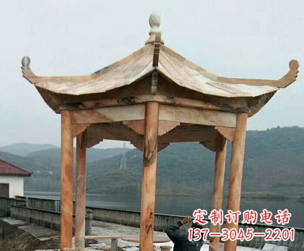 周口园林晚霞红单层石凉亭景观石雕