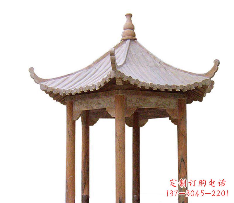 周口园林晚霞红六角石凉亭景观石雕 (2)