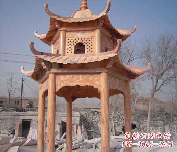 周口园林晚霞红石凉亭景观石雕