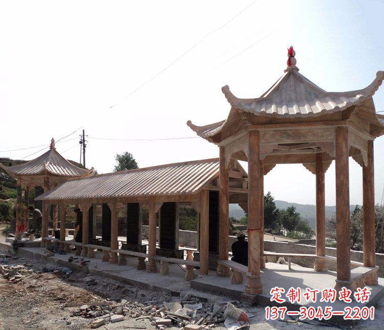 周口园林晚霞红长廊凉亭景观石雕