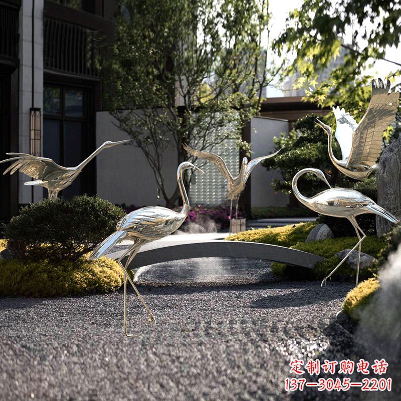 周口园林装饰仙鹤不锈钢雕塑