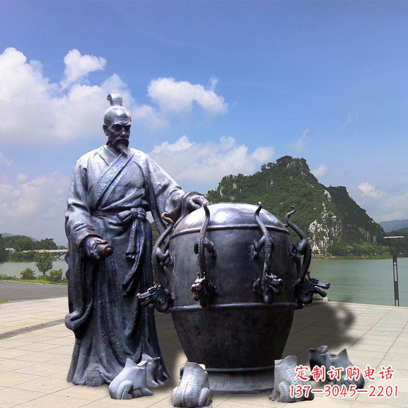 周口张衡地动仪地震仪雕塑-玻璃钢仿铜历史名人情景雕塑