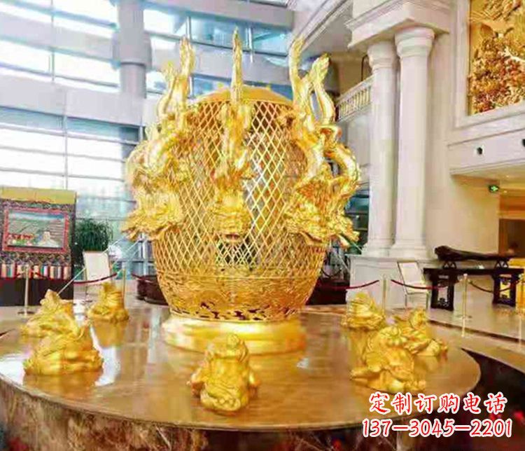 周口张衡地动仪企业景观雕塑摆件纯铜鎏金古仪器
