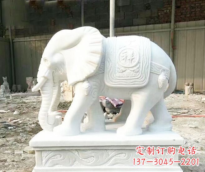 周口招财动物汉白玉大象石雕 (3)