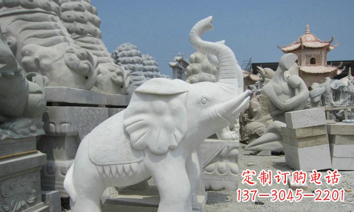 周口招财动物汉白玉长鼻小象石雕