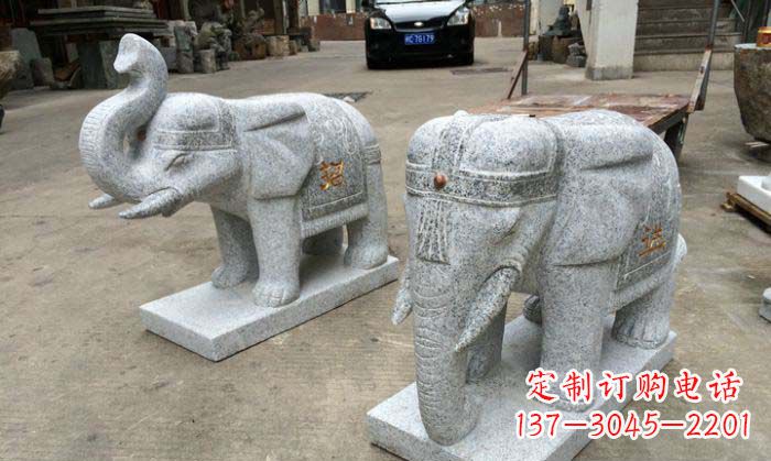 周口招财进宝芝麻灰大象石雕 (2)
