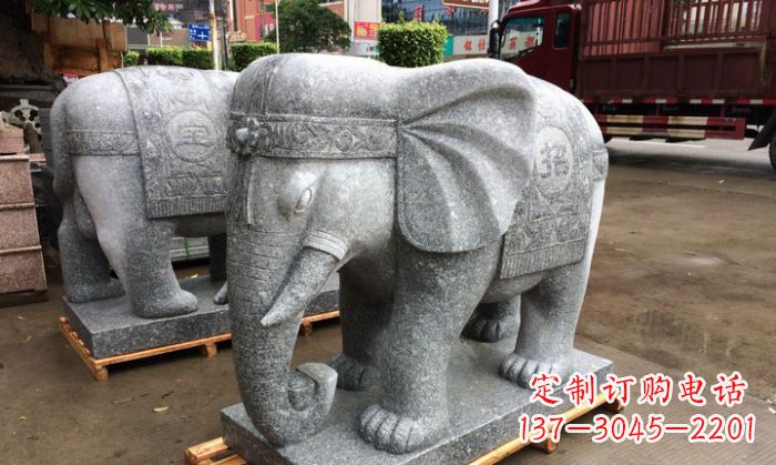 周口招财进宝芝麻灰大象石雕 (3)