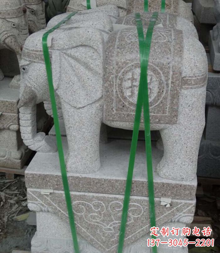 周口招财进宝芝麻灰大象石雕 (4)
