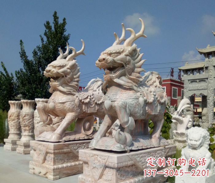 周口招财神兽晚霞红石雕麒麟