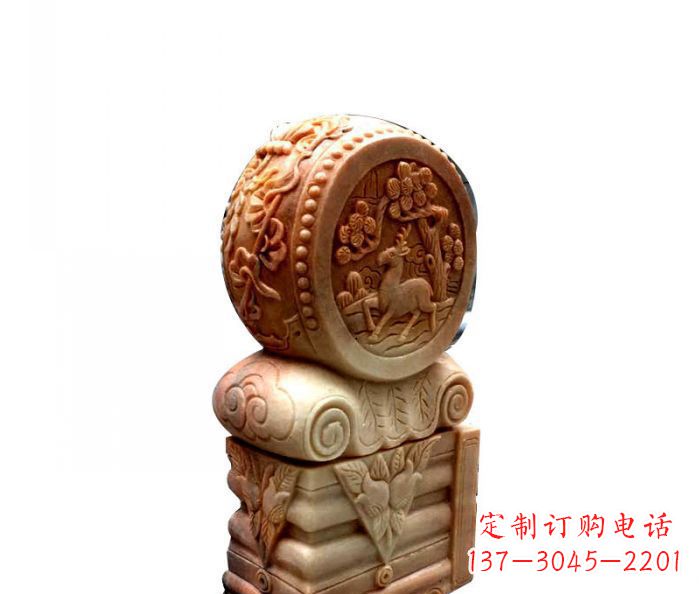 周口招财石门墩晚霞红抱鼓石