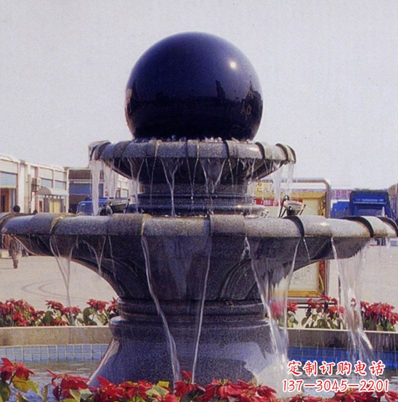 周口中国黑双层风水球喷泉石雕