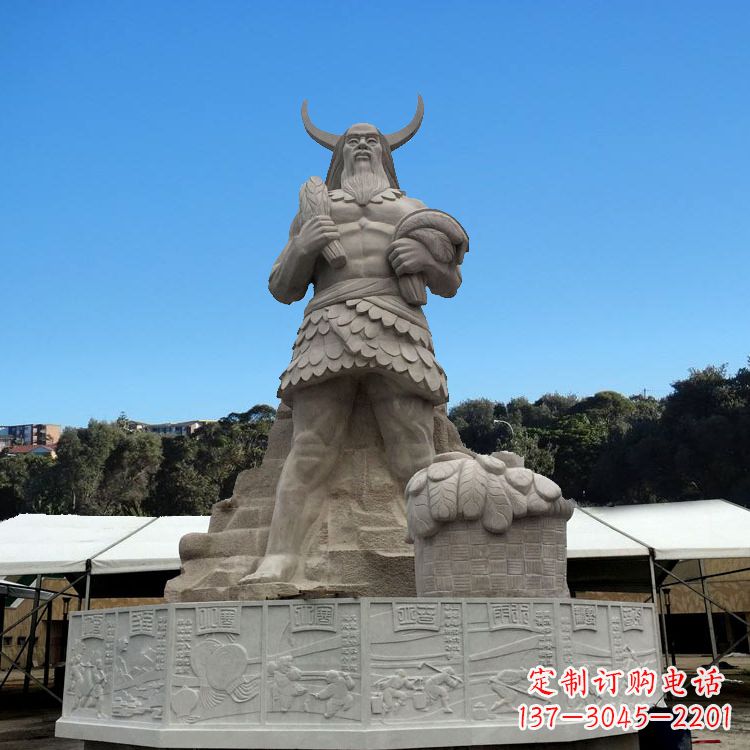 周口中国上古人物人文初祖汉白玉神农雕像