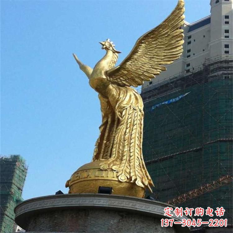 周口铸铜鎏金凤凰景观雕塑-城市园林