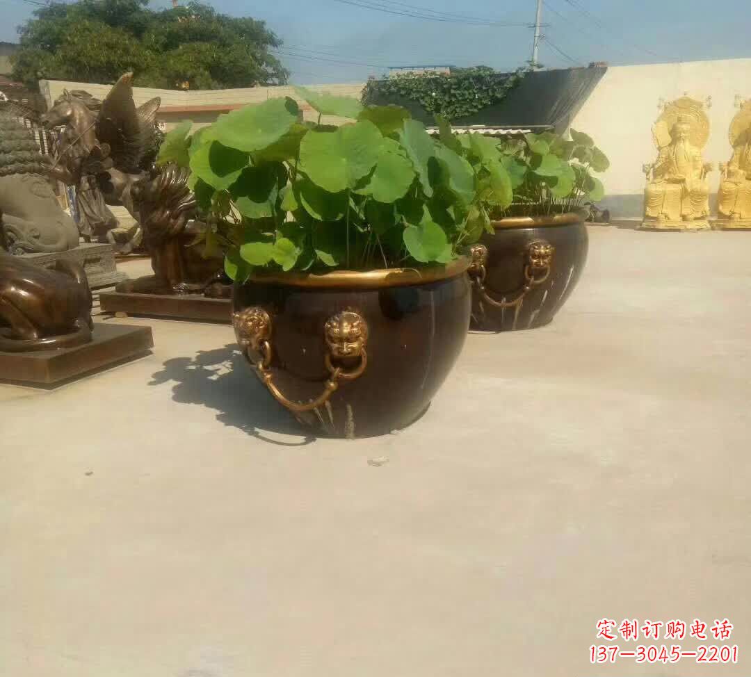 周口铸铜狮子头水缸雕塑