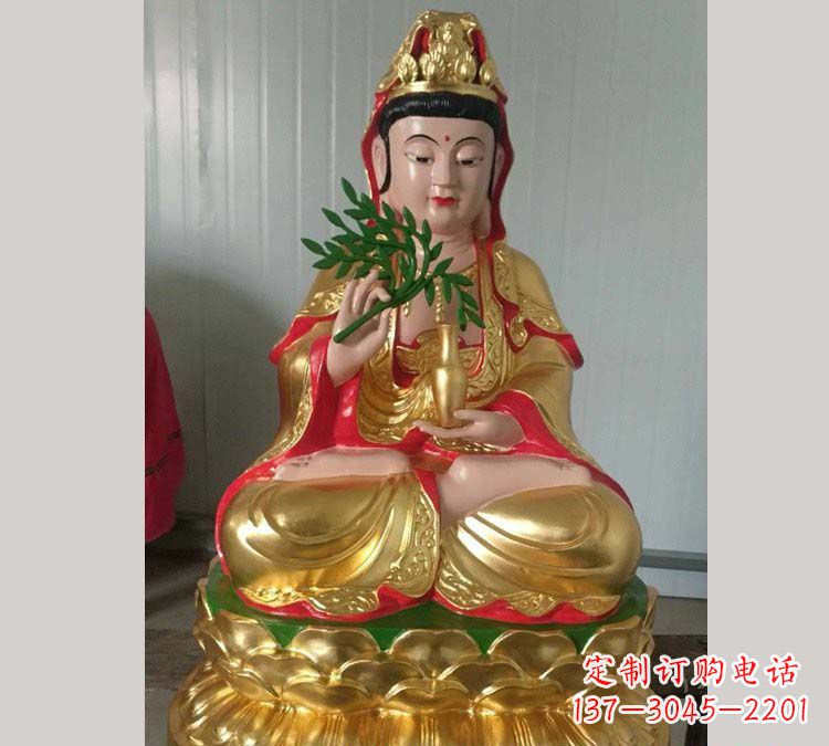 周口铸铜贴金杨柳观音雕塑