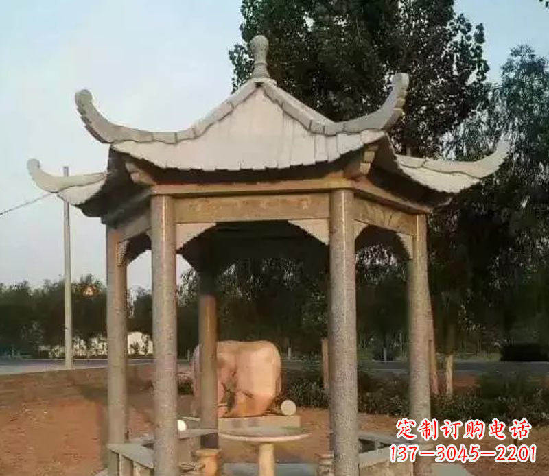 周口公园景观大理石六角石雕凉亭