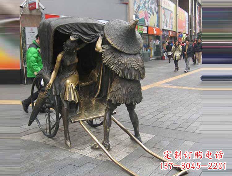 周口坐黄包车的女人铜雕